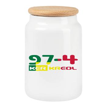 Design 974 Ker Kreol - La Réunion - Rastafari - Boîte à biscuits avec couvercle en bois - blanc - Devant