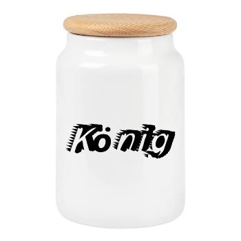 king - Cookie Jar with Wooden Lid - white - Front