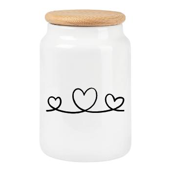 Line Graphic Three Hearts – Minimalist Motif - Cookie Jar with Wooden Lid - white - Front