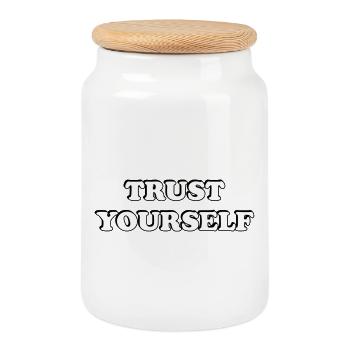 Trust Yourself Bold Typography - Cookie Jar with Wooden Lid - white - Front
