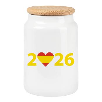 I love Spain 2026, holidays in Spain 2026 - Cookie Jar with Wooden Lid - white - Front