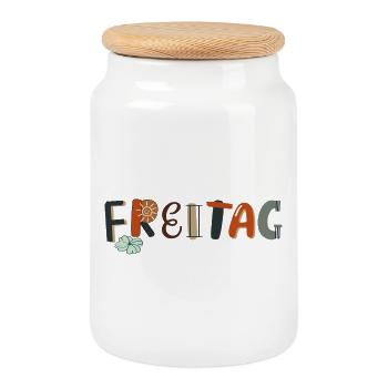 Friday Weekday - Cookie Jar with Wooden Lid - white - Front