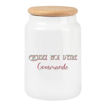 Excuse me for being greedy - Cookie Jar with Wooden Lid - white - Front
