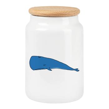 Funny Lazy Sperm Whale Sleeping Design Ocean Life - Cookie Jar with Wooden Lid - white - Front
