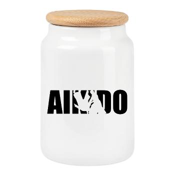 Classical Aikido Design – Calm & Strength - Cookie Jar with Wooden Lid - white - Front