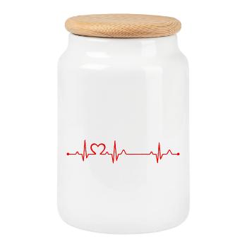 Surfing Girl Heartbeat EKG Beach Lover Girl - Cookie Jar with Wooden Lid - white - Front