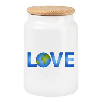 Planète Bleue Terre en lettrage LOVE - Boîte à biscuits avec couvercle en bois - blanc - Devant