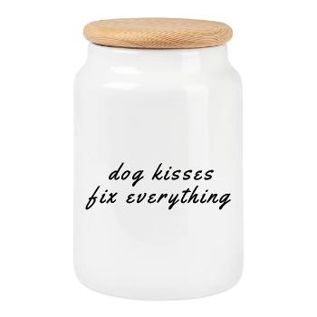 Les baisers de chien résolvent tout – Dictons de chien - Boîte à biscuits avec couvercle en bois - blanc - Devant