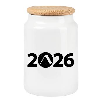 Camping 2026, Camping 2026, Plein air 2026 - Boîte à biscuits avec couvercle en bois - blanc - Devant
