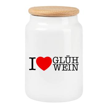 I love Glühwein Weihnachten Spruch - Keksdose mit Holzdeckel - Weiß - Vorne
