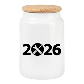 Rénovation 2026, artisan 2026, constructeur 2026 - Boîte à biscuits avec couvercle en bois - blanc - Devant