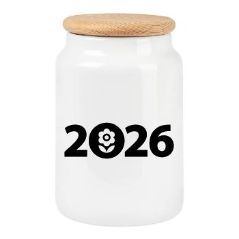 Jardinier 2026, Jardin 2026, Fleuriste 2026 - Boîte à biscuits avec couvercle en bois - blanc - Devant