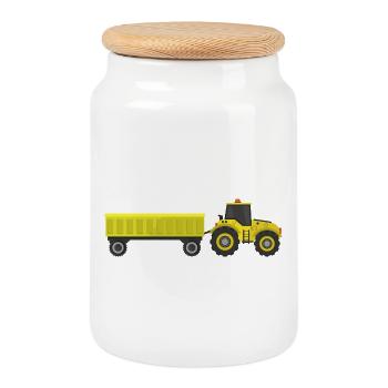 tractor - Cookie Jar with Wooden Lid - white - Front