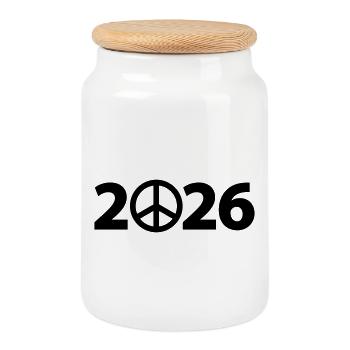 Peace Sign 2026, Freedom 2026, Stop War 2026 - Cookie Jar with Wooden Lid - white - Front