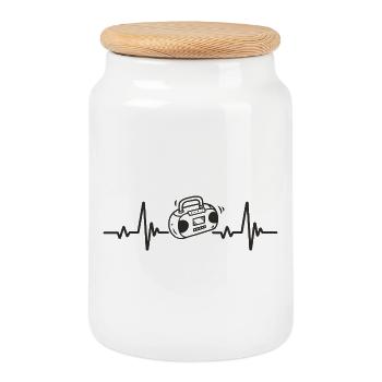 Boombox Radio Ghetto Blaster Music Rhythm Heart - Cookie Jar with Wooden Lid - white - Front