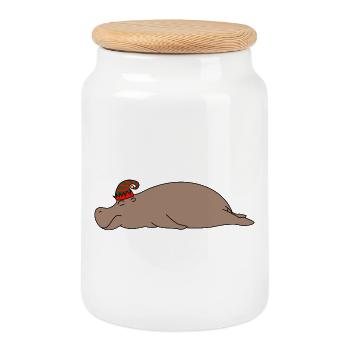 Hyperpotame paresseux endormi Chopeau drôle d’elfe de Noël - Boîte à biscuits avec couvercle en bois - blanc - Devant