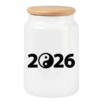 Ying Yang 2026, Harmony 2026, Yoga Symbol 2026 - Cookie Jar with Wooden Lid - white - Front