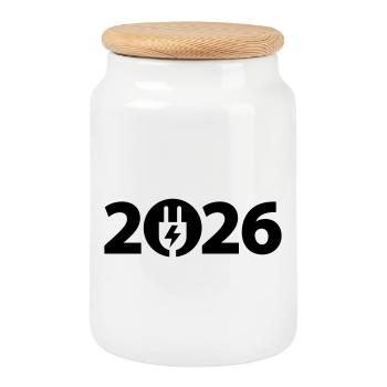 Elektriker 2026, Elektroniker 2026, Strom 2026 - Keksdose mit Holzdeckel - Weiß - Vorne