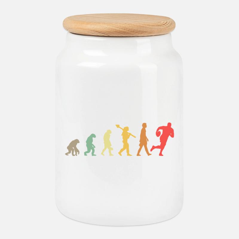 Evolution Rugby Player Rugby Development Retro - Cookie Jar with Wooden Lid - white