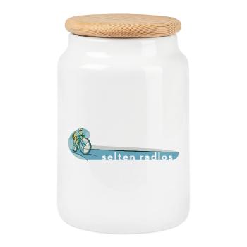 Rarement sans roues – Jeu de mots sur le vélo de route : cadeau - Boîte à biscuits avec couvercle en bois - blanc - Devant