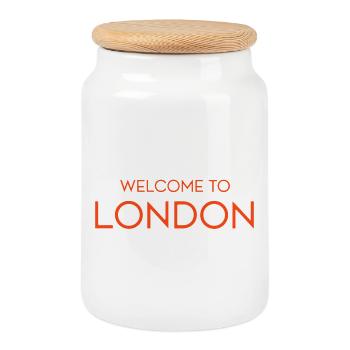 London Welcome Neon Sign - Cookie Jar with Wooden Lid - white - Front