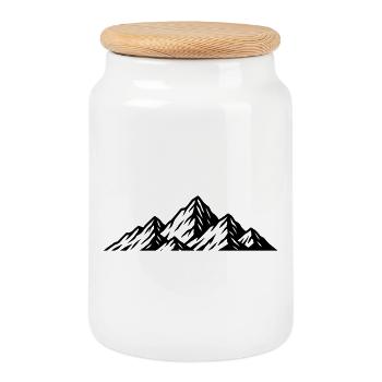 Mountains icon - Cookie Jar with Wooden Lid - white - Front