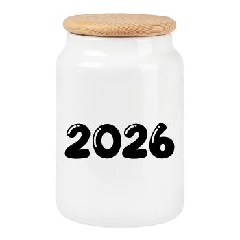 2026 - Cookie Jar with Wooden Lid - white - Front
