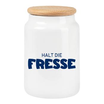 Halt die Fresse - Cooler Spruch - Keksdose mit Holzdeckel - Weiß - Vorne