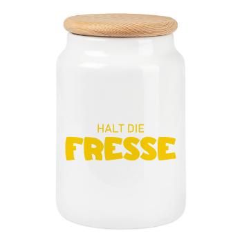 Halt die Fresse - Cooler Spruch - Keksdose mit Holzdeckel - Weiß - Vorne