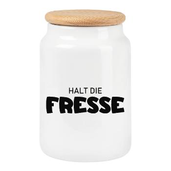 Halt die Fresse - Cooler Spruch - Keksdose mit Holzdeckel - Weiß - Vorne