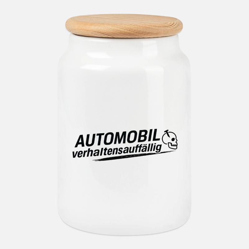 Automobil verhaltensauffällig - Keksdose mit Holzdeckel - Weiß
