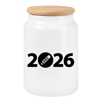 Writer 2026, Student 2026, Student 2026 - Cookie Jar with Wooden Lid - white - Front