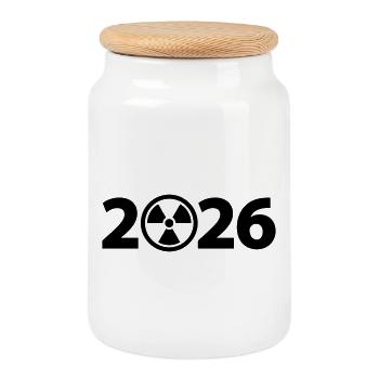 Attention Radioactive 2026, Radiation 2026 - Boîte à biscuits avec couvercle en bois - blanc - Devant