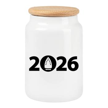 Ironing 2026, Ironing 2026 - Cookie Jar with Wooden Lid - white - Front