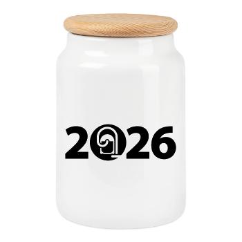 Frühlingsputz 2026, Frühjahrsputz 2026 - Keksdose mit Holzdeckel - Weiß - Vorne