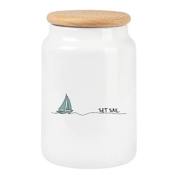 Silhouette de voilier en style nautique - Boîte à biscuits avec couvercle en bois - blanc - Devant