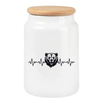 Bear ECG Heartbeat - Cookie Jar with Wooden Lid - white - Front