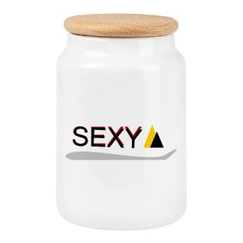 Accent jaune sexy de faute de frappe - Boîte à biscuits avec couvercle en bois - blanc - Devant