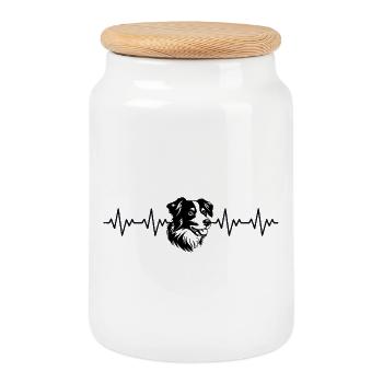 Battement de cœur ECG Border Collie - Boîte à biscuits avec couvercle en bois - blanc - Devant