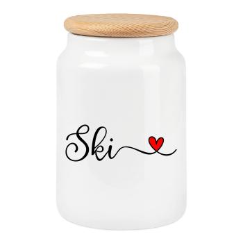 Ski - Cookie Jar with Wooden Lid - white - Front
