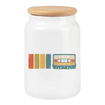 1970's Vintage Original 1970's Birthday Gift - Cookie Jar with Wooden Lid - white - Front