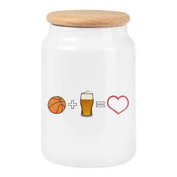 Cœur d’amour de bière de basket-ball - Boîte à biscuits avec couvercle en bois - blanc - Devant