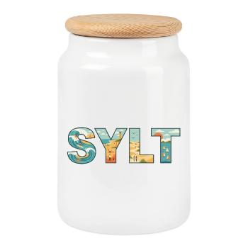 SYLT – La vie insulaire dans la conception des lettres - Boîte à biscuits avec couvercle en bois - blanc - Devant