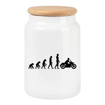 EVOLUTION: VOM AFFEN ZUM MOTORRADFAHRER! - Keksdose mit Holzdeckel - Weiß - Vorne