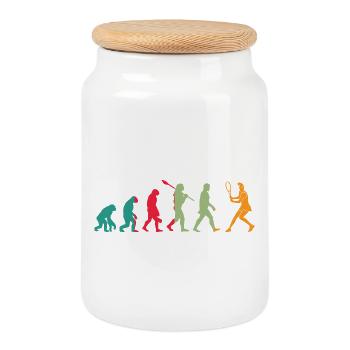 Cadeau Evolution Tennis - Boîte à biscuits avec couvercle en bois - blanc - Devant