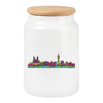 Lyon City Skyline Basilica Moderne Linienkunst - Keksdose mit Holzdeckel - Weiß - Vorne