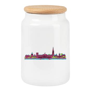 Silhouette de Bordeaux Place de la Bourse Art - Boîte à biscuits avec couvercle en bois - blanc - Devant