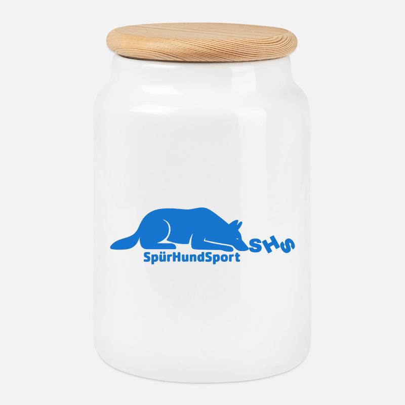 SHS Logo blau - Keksdose mit Holzdeckel - Weiß