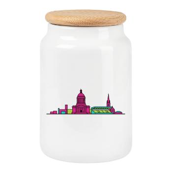 Hamilton City Skyline Mausoleum Line Art - Cookie Jar with Wooden Lid - white - Front