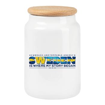 Sweden Where My Story Began - Cookie Jar with Wooden Lid - white - Front